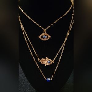 Gold zircon evil eye necklaces